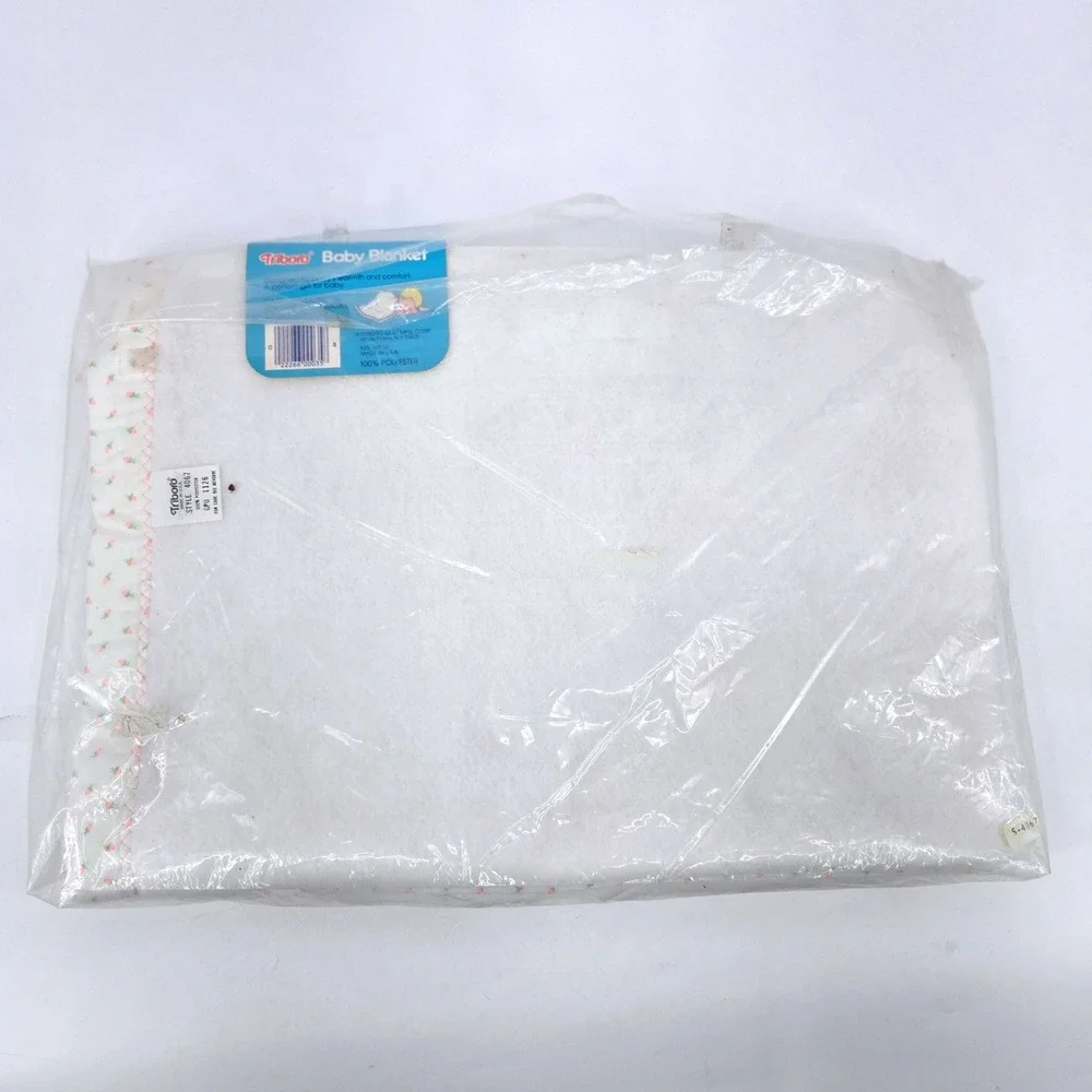 Triboro Pink Rosebud Duck Applique Baby Fleece Crib Blanket NIB 90s Vintage NEW